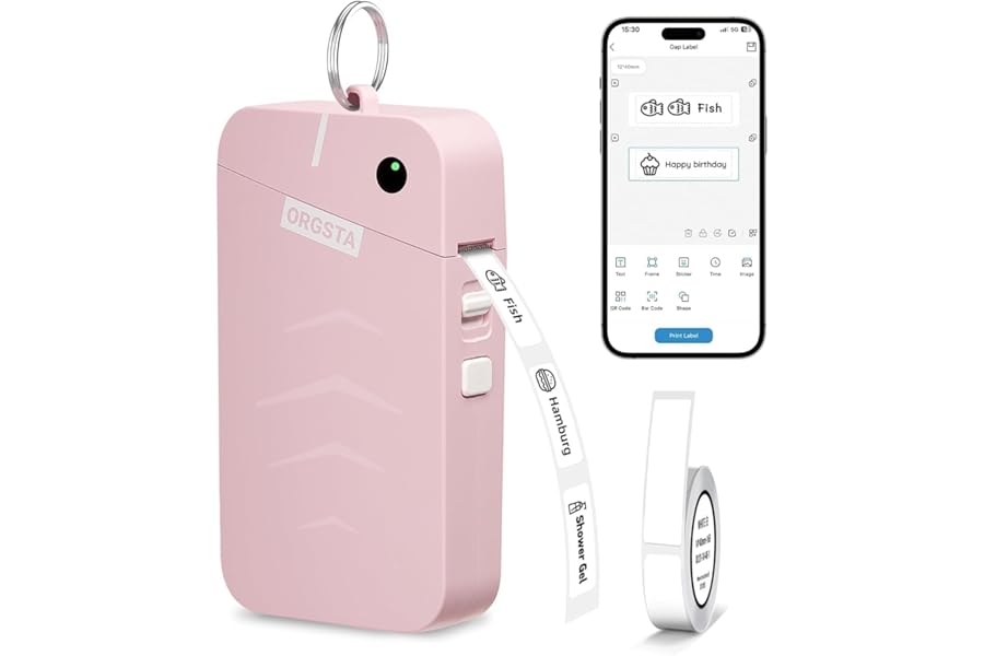 ORGSTA Label Printer Thermal Machine Bluetooth Portable Wireless Mini Handheld Sticker Maker with Tape 2000 mAh for Jar, Gift Cards, Personalised Labels
