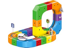 Starnearby Circuit de Train électrique, Circuit de Course Magnetique Flexible, Circuits de Construction 3D Défiant la Gravité, Jouet Stem, Cadeau pour Tout-Petits de 3-8 Ans (51PCS)