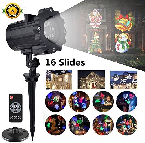 Premium Light Projector, Garden LED Light Projector 16 Slides Switchable Patterns with Waterproof Motion Projector Light with Remote Control, Outdoor Indoor Decoration for Party Birthday Holiday Wedding Halloween Christmas