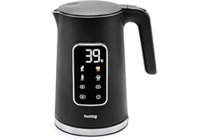 Huslog Bollitore Elettrico 1,7 L con Schermo Touch, 2200 W, Temperatura Regolabile 40–100 °C, 5 Livelli, Mantenimento Caldo, Base Girevole 360°, Spegnimento Automatico, Acciaio Inox, Nero