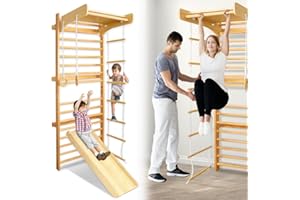 Aufun Barras de Madera para Muro de Escalada Muro de Gimnasia Fitness Incl. Herramientas de Montaje, Equipamiento Deportivo para niños y Adultos, 215 x 82 x 6cm
