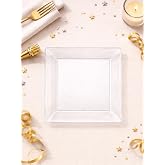 L&uuml;ks Mika Kare Tabak Plastik Parti Tabağı Şeffaf 22 cm 10'lu