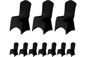 Trimming Shop Chair Cover Spandex Polyester Stretch Fabric Dining Slipcovers Washable & Removable Protective Wedding Chair Cover for Wedding Banquets Ceremony & Hotel Dinner (Black, Pack of 10)