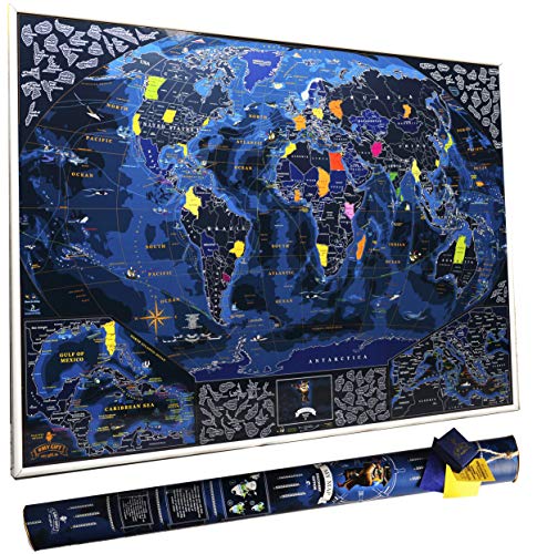 Scratchable mappa del mondo - Qualità premium Silver Deluxe Edition - personalizzato Travel Tracker poster - share e ricorda il tuo viaggio Adventures - mappa del mondo
