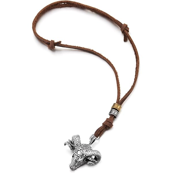 Collana Uomo In Pelle Con Ciondolo Ariete | Acciaio Inox | 50 Cm | Con Sacchetto Velluto - Foto 4