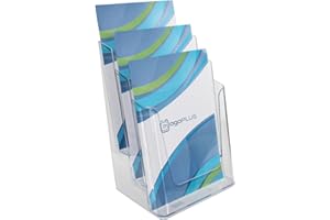 ogoPLUS 3 Etagen Prospekthalter Din A4 Hochformat / Mehrfach Prospektständer, Flyer-Ständer, Flyerhalter, Werbung, Aufsteller, Tisch-Prospektständer, Wandmontage, Prospektbox