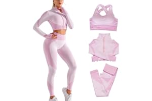 Veriliss 3-Set Completo Sportivo Palestra Donna, Fitness Completo, Workout Abbigliamento Oceans Cappotto Reggiseno Sportivo Ghette