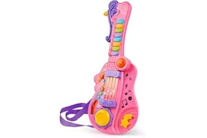 Shayson Kids Guitar Toy 3 in 1 Musical Instruments for Kids Piano Toddler Toy Guitar with Strap Electronic Toddlers Music Toys for 3 4 5 6 Year Old Boys Girls Gifts(Pink)