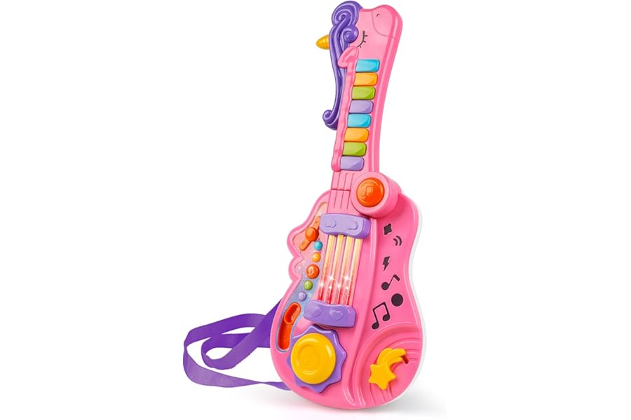 Shayson Kids Guitar Toy 3 in 1 Musical Instruments for Kids Piano Toddler Toy Guitar with Strap Electronic Toddlers Music Toys for 3 4 5 6 Year Old Boys Girls Gifts(Pink)