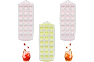 FZSECRIU Zestaw 3 silikonowych foremek do kostek lodu, mała forma do lodu, duża plastikowa taca na lód, forma w kształcie serca, taca na lód, silikonowa taca na lód