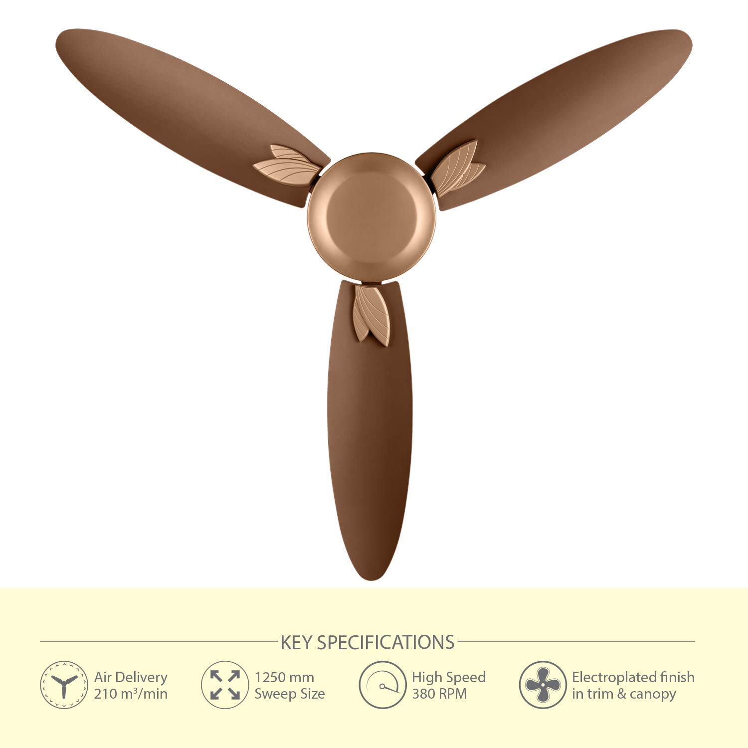 Usha Bloom Daffodil Goodbye Dust Ceiling Fan 1250mm, Sparkle Golden and Brown - Image 5