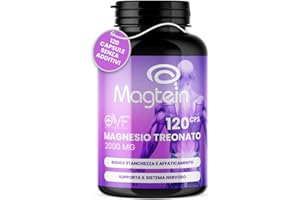 PARAFARMACIA, ORGANIC VITAMINS & FOOD OVF Magnesio Treonato Puro Magtein ® 2000mg 120 Capsule, Magnesio Stanchezza e Sistema Nervoso, Integratore Magnesio L Treonato per Concentrazione, Stanchezza Fisica e Mentale, Senza Zucchero, Vegan