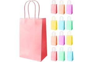 JOYSKY 12 sztuk torebek na prezenty, kolorowe papierowe torebki imprezowe z torebek, torebki imprezowe z uchwytami, słodycze, dla dzieci, na imprezę, wesele, urodziny, uroczystości, 6 kolorów