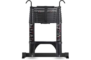 Scala Telescopica 2,6m, Teenza Scala Estensione Leggera in Alluminio, Regolazione Libera Dell'Altezza, Doppio Bloccaggio Solido, 9 Gradini, Portata Massima 150 Kg, Nero