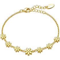 Philip Jones Bracciale Rigido A Cuff Con Margherita E Cristalli Zirconia - Placcato Oro/Argento, Ipoallergenico, Regalo In Sacchetto Velluto