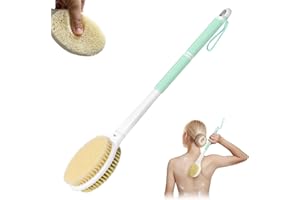 elzle Brosse Dos Douche Long Manche 44 cm Brosse Douche Double Face à Poils Rigides et Doux Utilisation Humide et Sèche Brosse Corps pour Femmes, Hommes et Personnes Âgées,Vert