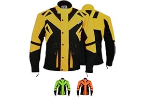 German Wear Motorradjacke Herren mit CE1-Protektoren - 5 Taschen, aus 4 Schichten, Winddicht, Reflektierend, lange Jacke - Abnehmbar & Washbar Thermofutter - Neonfarben Extra Sichtbarkeit -