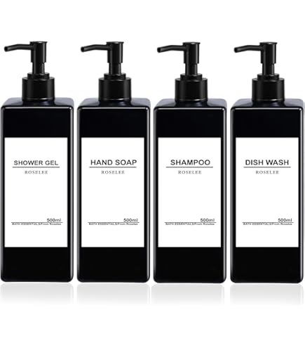 Set 4 Flaconi Dosatori Con Pompa 500ml - Per Shampoo, Sapone, Neri E Rotondi - Foto 10