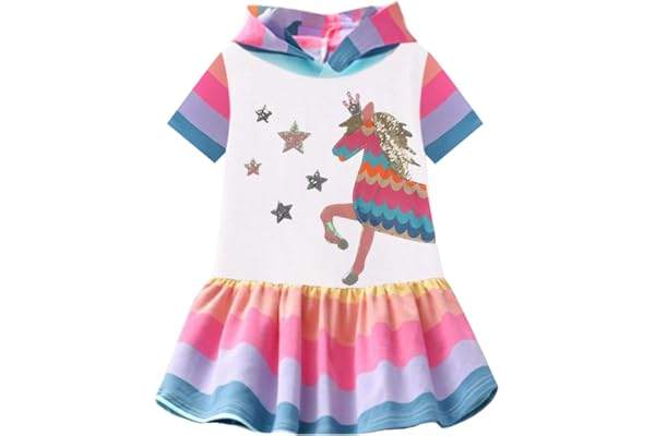 VIKITA Robe Enfant Broderie Appliquée Animal Coton T-Shirt Jerseyrobe Enfant Fille 1-8 Ans