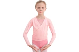Fjquamitix Girls Ballet Wrap Top Kids Soft Stretchy Dance Cardigans Knitted Crossover Adjustable Tie Waist Long Sleeve Sweater For Ballet Dance Daily Wear