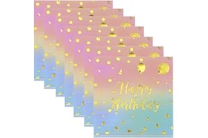 ‎BOUGPENG BouGPeng Servietten Geburtstag Mädchen 40 Stück Happy Birthday Servietten Papier 33x33cm Geburtstagsservietten Bunt Farbverlauf Frau Papierservietten für Tischdeko Party Deko