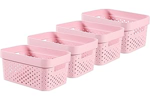 Curver Infinity Dots Set of 4 Storage Baskets, 100% Recycled Resin, Nestable & Multifunctional, 4.5 Litre, Pink