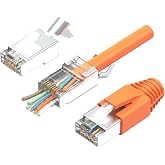 RedStar24 RJ45 Cat7 Connectors - Pack of 10 Ethernet Pass Through Plugs with Kink Protection and Insert Eyelet - Compatible w