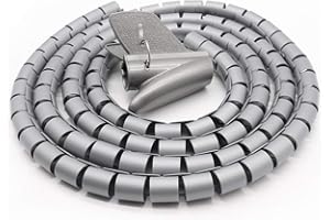 Derbway Tube de Rangement de Câble 2M,Tube de fil d’emballage de Liaison Spirale,Organisateur de Fil d’Enveloppe Pour le Câble de TV et d’Ordinateur à La Maison ou au Bureau (Gris)