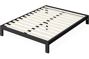 ‎ZINUS Zinus Arnav Bett 140x200 cm - Höhe 26 cm - Metall-Plattformbettrahmen mit Holzlattenrost - Schwarz