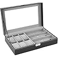 Styleys Watch Box for Men, 6 Slot Watch Display Case, Watch Organizer Box Watch Case, 6 Watch and 3 Sunglasses Box and Watch Storage Case (Black- W75B)