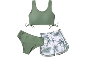 URMAGIC Girl's Swimsuits Bikini Set Shorts Girls 3 Piece Bathing Suit with Cover Up Beach Swimming Shorts for Teen Junior Girls 2 Pieces Swimsuit Swimming Shorts Size 9 10 11 12 13 Years