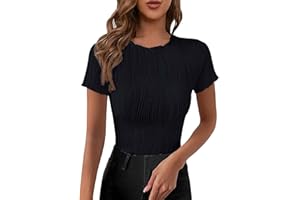 NNGOTD Women Summer Tops, Women's Solid Color Short Casual Slim Fit Top Tunic Sweaters Leggings Business Office Top Ladies Loose Shirt Blouse for Spring/Summer