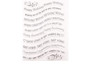 ARRIETTYCRAFT Timbro in gomma trasparente con scritta"Merry Christmas Happy Birthday Anniversary Best Wishes Greetings", per decorare biglietti e scrapbooking