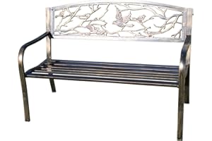 GARDEN MARKET PLACE Metal Garden Bench with Cast Iron 'Birds Design' Back Rest