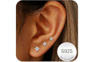 DORANA 3 Pairs 925 Sterling Silver Earrings Set for Women Hypoallergenic 14K Gold Studs Earring for Multiple Piercing Small CZ Dot Star Flower Heart Earring Cartilage Stacks Earrings Set Jewelry Gifts