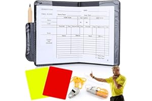 VZXQX Cartellini Arbitro Calcio, Cartellino Giallo e Rosso Arbitro con Fischietto da Arbitro in Metallo, Set di Carte dell'arbitro con Matite Portafoglio per Giochi Sportivi, Accessori per Arbitri di Calcio