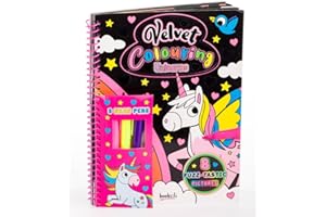 Bookoli - Velvet Colouring: Unicorns - Unicorn Gifts for Girls - Colouring Sets - Arts and Crafts for Kids - Girls Toys