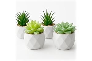 GRIFTO Fake Plants Set of 4 Artificial Plants Indoor Mini Ceramic Pot Faux Succulent Plant Foliage for Coffee Table Home Bedroom Bathroom Room Decor Shelf Office Desk Kitchen Garden Indoor Outdoor