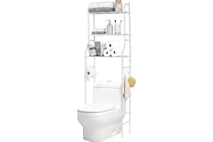 NK Badrumshylla Över Toaletten – 153 × 47 × 26 cm, 3 Övre Hyllplan, 3 Krokar, Toalettpappershållare, Halkfria Fötter, Järn +