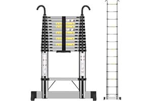EOXCIIU Telescopic Ladder 3.7m, Stainless Steel Extendable Ladder with Hooks, Height Adjustment, Convenience for Home, Attic Access, etc.