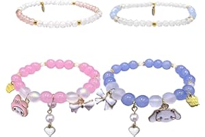 BJPERFMS Bracciale Sanrio, 4PCS Bracciale Ragazza, Braccialetti Cinnamoroll e Melody, Matching Bracelet, Braccialetti Amicizia Sanrio, Gioielli Ragazza, Regalo per Bambini