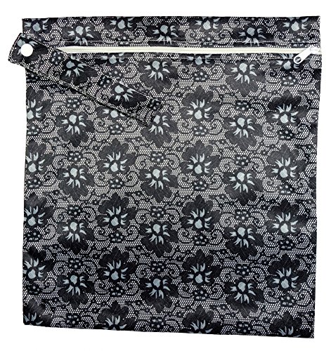 FAB4BABYSTARS, Black Lace Wet Bag, Stretchy material with Zip, handle for hanging up