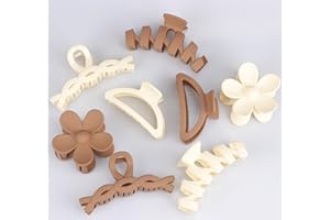 YIBINGKEA Assortiment de 8 grandes pinces à cheveux pour femme, pinces à fleurs pour cheveux épais, accessoires de cheveux antidérapants avec plusieurs styles, couleurs neutres (Beige/Milk coffee)