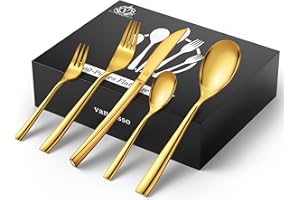 vancasso Set Posate Oro, 60 Pezzi Set di Posate in Acciaio Inox per 12 Persone, 12 Cucchiaio, 12 Forchetta, 12 Coltello, 12 Cucchiaino Tè, 12 Forchetta Dolce, Lavabile in Lavastoviglie,Regalo Perfetta
