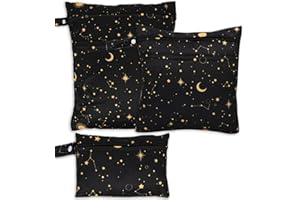 FanChose 3 Pcs Baby Wet Dry Cloth Diaper Bag, Reusable Diaper Wet Bag, Washable Diaper Nappy Bags Waterproof Travel Carry Bag, Foldable Portable Nappy Pouch, Galaxy 2