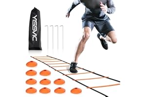 Yissvic Fussball Trainingszubehör Kinder Koordinationsleiter Trainingsleiter Jungen mit 10 Hütchen fußball Trainingsset Equipment Zubehör mit Tragetasche für Basketball fußball 6m