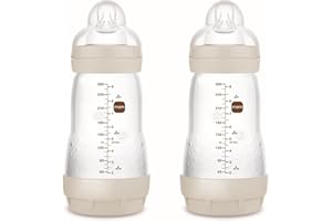 MAM Pack 2 Biberones Anticólicos, 2-4 Meses, 260ml, con con Tetina 2 Flujo Medio de Silicona de Fácil Aceptación, Autoesterilizable y Fácil de Limpiar, MAM Easy Start Anti-Colic, Neutro Mate, 2uds