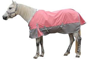 Gallopoff 1200D Reißfeste Pferdedecke ohne Füllung (0g), Leichte, wasserdichte und Atmungsaktive Regendecke für Pferde, Outdoordecke Pferd Rosa-Grau 150 cm