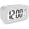 SIN&MI - Alarm Clock Large LED Display Digital Alarm Clock Snooze Activated Night Light Features White