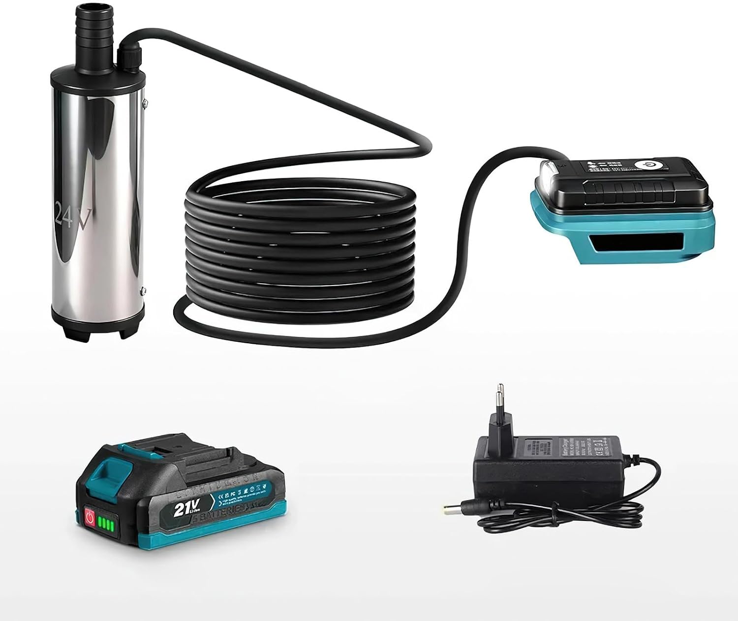Bomba de agua portátil para batería de litio Makita de 18 V, bomba de transferencia de 21 V con cable de 5 m, bomba de agua eléctrica para piscinas, acuarios, fuentes, estanques y juegos de agua